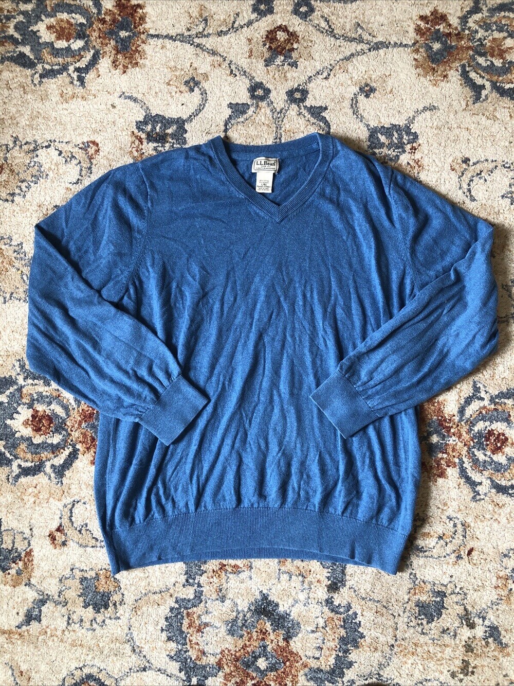 LL Bean V Neck Sweater Mens Size Large Blue